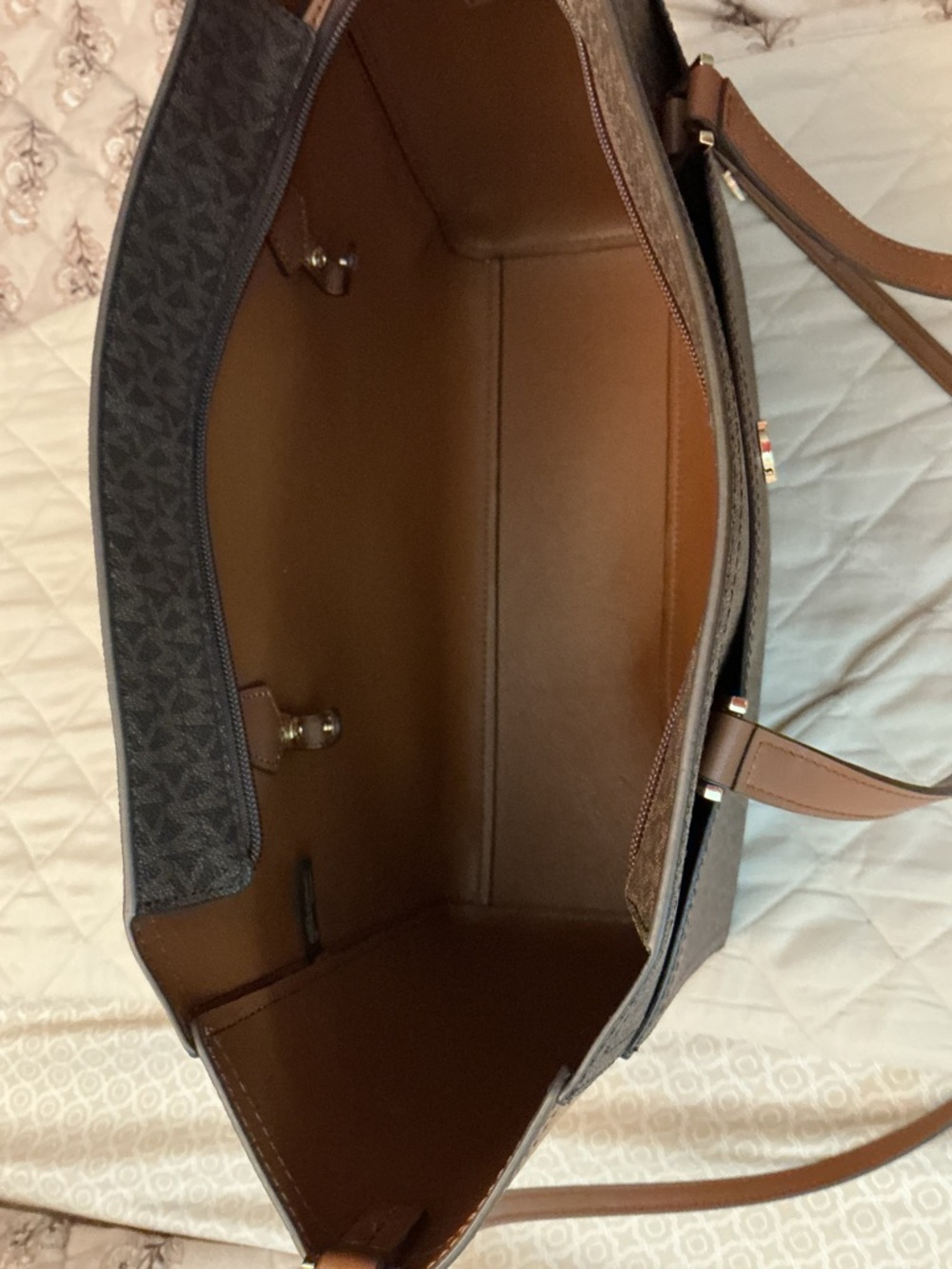 Michael Kors Brown Monogram Tote with Matching Pouches - Picture 4 of 7